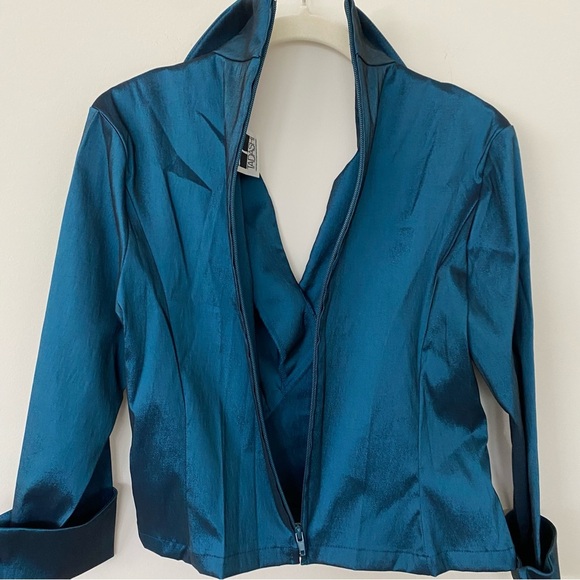 Vintage Tadashi Two-Piece Set Sz 4 Teal Satin Skirt Blouse Wedding Event 90s Y2K - Picture 5 of 16